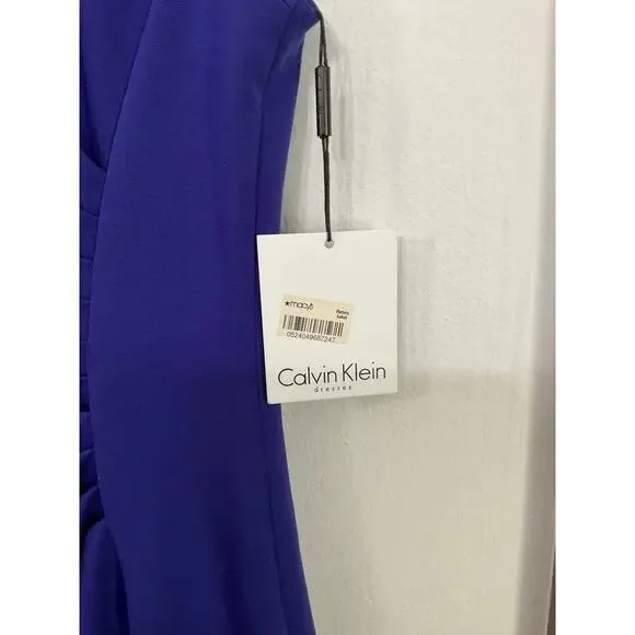 NWT Calvin Klein Blue Byzantine Side Ruched Cap Sleeve Sheath Dress Size 6 Small - Picture 6 of 7